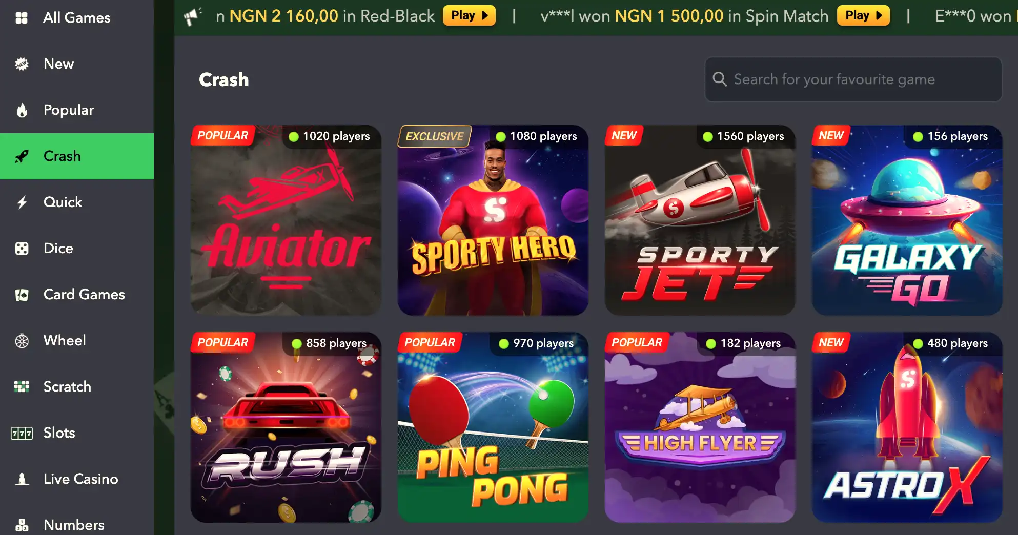 Popular Crash Games like Aviator at SportyBet