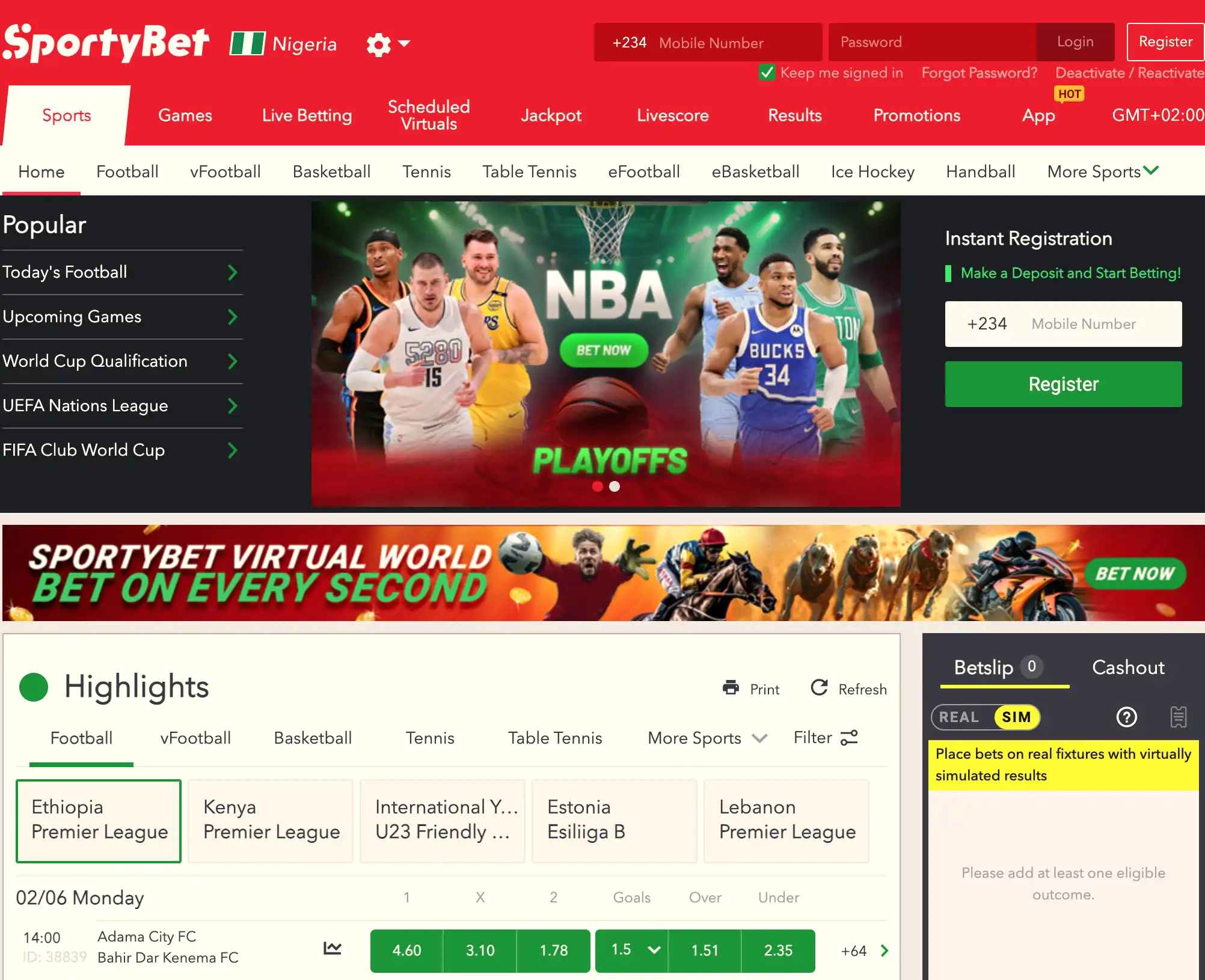 SportyBet Nigeria Platform Main Interface Overview